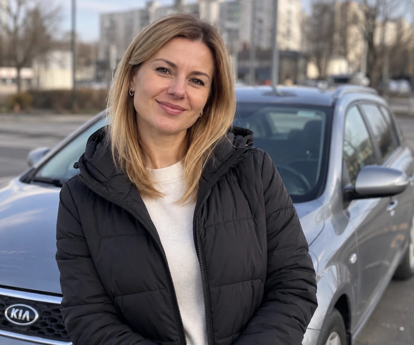 Олена біля свого авто